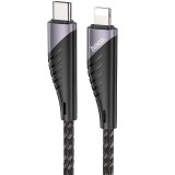 USB Type-C töltő- és adatkábel, Lightning, 120 cm, 3000 mA, 20W, törésgátlóval, gyorstöltés, PD, cipőfűző minta, Hoco U95 Freeway, fekete (RS122164) - Adatkábel