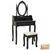 VID fekete császárfa fésülködőasztal-szett ülőkével 75x69x140 cm