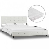 vidaXL Fehér műbőr ágy matraccal 120 x 200 cm