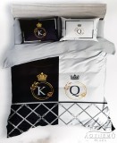 Violet 6 részes Mr. & Mrs. ágyneműhuzat garnitúra, 220x200 cm ágynemű szett garnitúra, fekete és fehér King és Queen