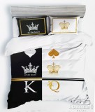 Violet 6 részes Mr. & Mrs. ágyneműhuzat garnitúra, 220x200 cm ágynemű szett garnitúra, fekete és fehér King és Queen