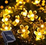 VOLTRONIC Napelemes fényfüzér 7 méter 50 db meleg fehér virág LED kültéri világítás vízálló dekoráció napelemes világítás