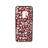YOOUP Üveges hátlappal rendelkezó telefontok apró karácsonyi mintával Samsung Galaxy S9 G960 piros-fehér
