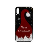 YOOUP Üveges hátlappal rendelkezó telefontok karácsonyi Mikulás sapka mintával iPhone XS Max piros