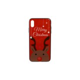 YOOUP Üveges hátlappal rendelkezó telefontok karácsonyi mintával Merry Rudolf rénszarvas iPhone XS Max piros
