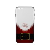 YOOUP Üveges hátlappal rendelkezó telefontok mikulás szakáll mintával (Karácsonyi) iPhone 6 Plus/6S Plus piros