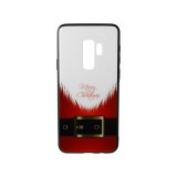 YOOUP Üveges hátlappal rendelkezó telefontok mikulás szakáll mintával (Karácsonyi) Samsung Galaxy S9 Plus G965 piros