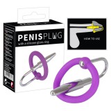 You2Toys Penisplug - szilikon makkgyűrű húgycsőkúppal (lila-ezüst)